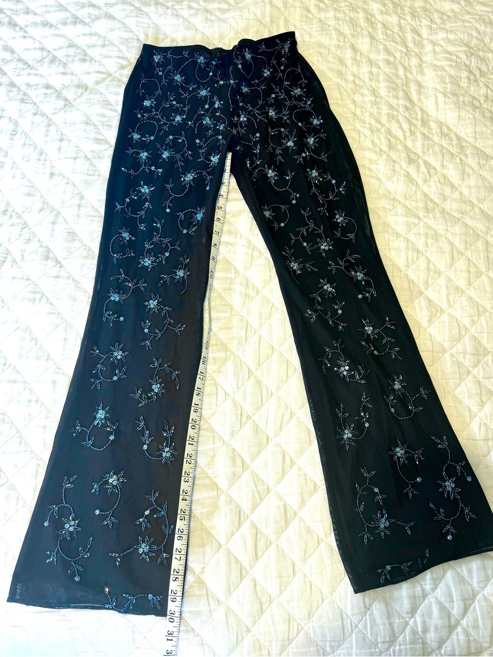 Laundry By Shelli Segal Black Low Rise Pants w/Blue & Black Floral Embroidery